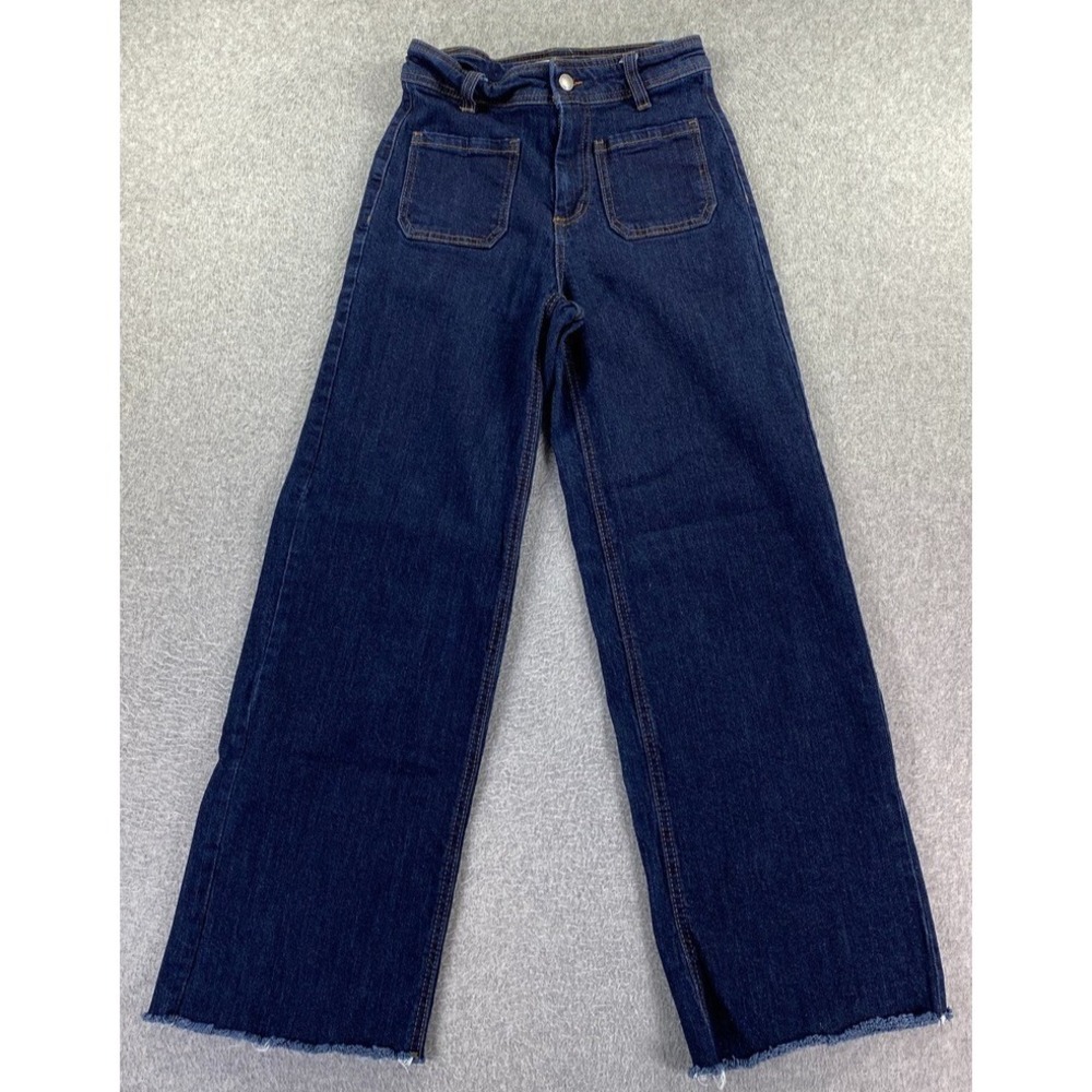Oat New York  Womens Jean Sz 25 (26x29) High Rise Wide Leg‎ Patch Pocket Raw Hem